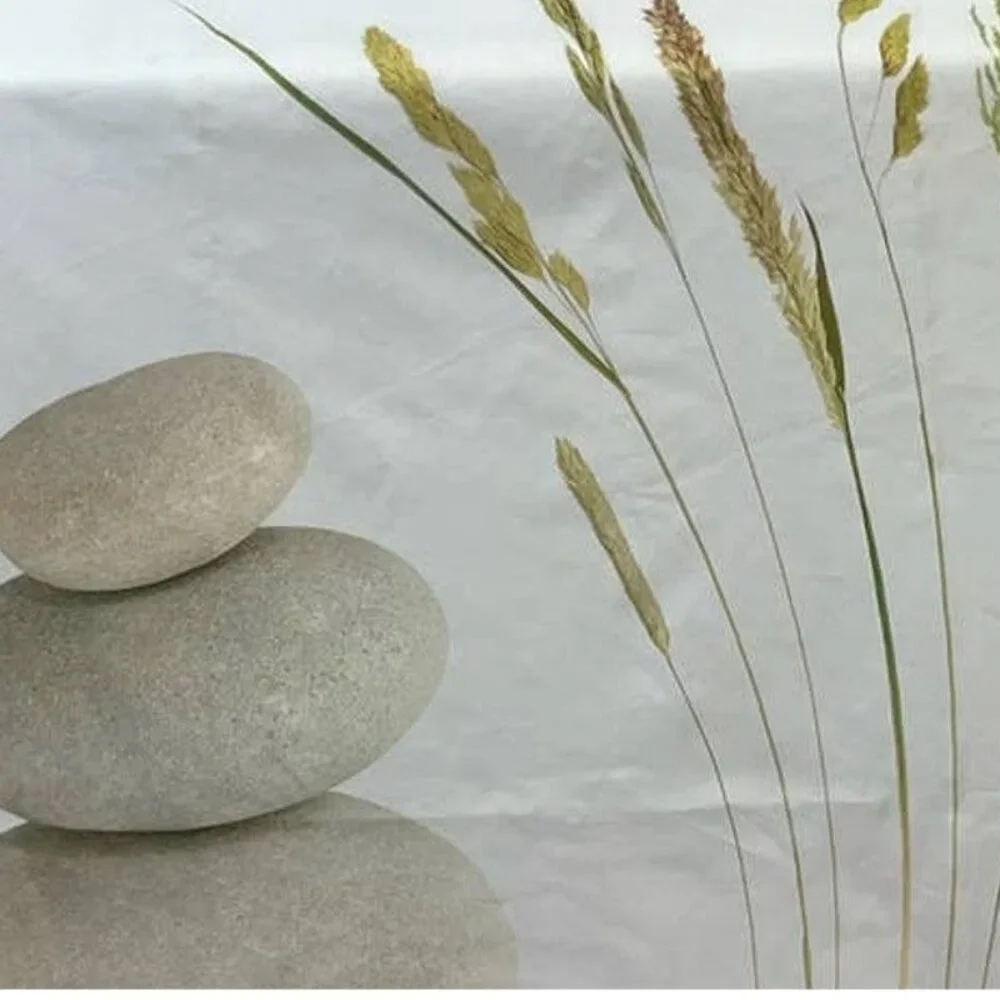 Zen Polished Stones Wheatgrass Pond Water Standard Fabric Shower Curtain